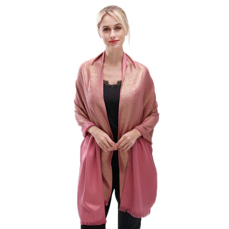 LMVERNA Women Sparkling Metallic Fringed Scarf Lightweight Fashion Large Pashmina Shawls and Wraps for Evening Dresses(Rose-Gold) - Image 5